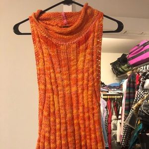 Hi Neck Orange Chunky Tank Sweater with Open Back